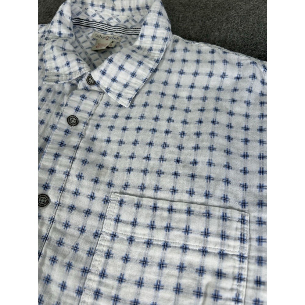 Carbon 2 Cobalt Shirt Mens Large Blue White Plaid Short Sleeve Classic Button-Up